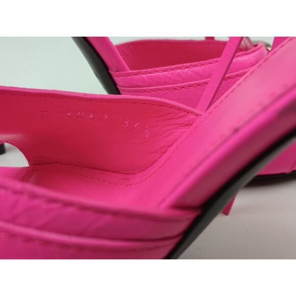 Balenciaga Women's Fluo Pink Cagole Leather Studded Sandals Size 39.5 - Picture 8 of 8